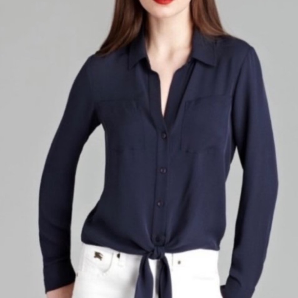 Old Navy Tie Front Navy Blue Blouse